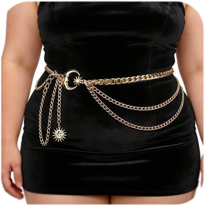MODRSA Gold Chain Belt - Fashion Waist Chain Belt with Moon, Butterfly Rhinestone & Layered Design - Image 1